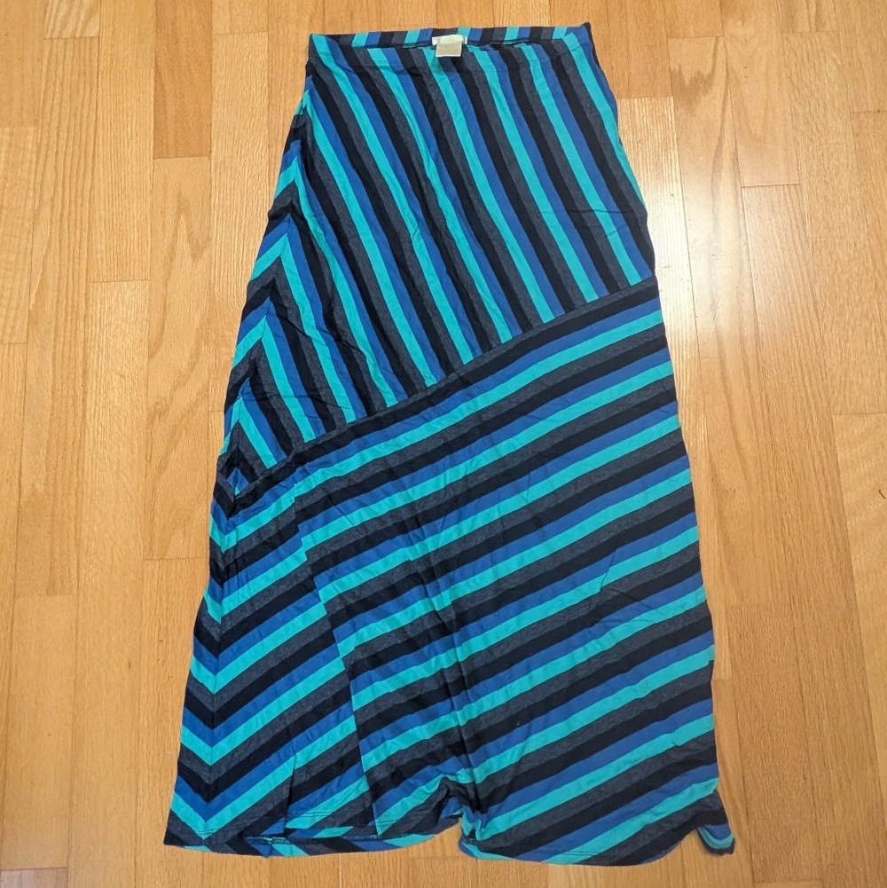 Matty M Blue and Black Striped Maxi Skirt
